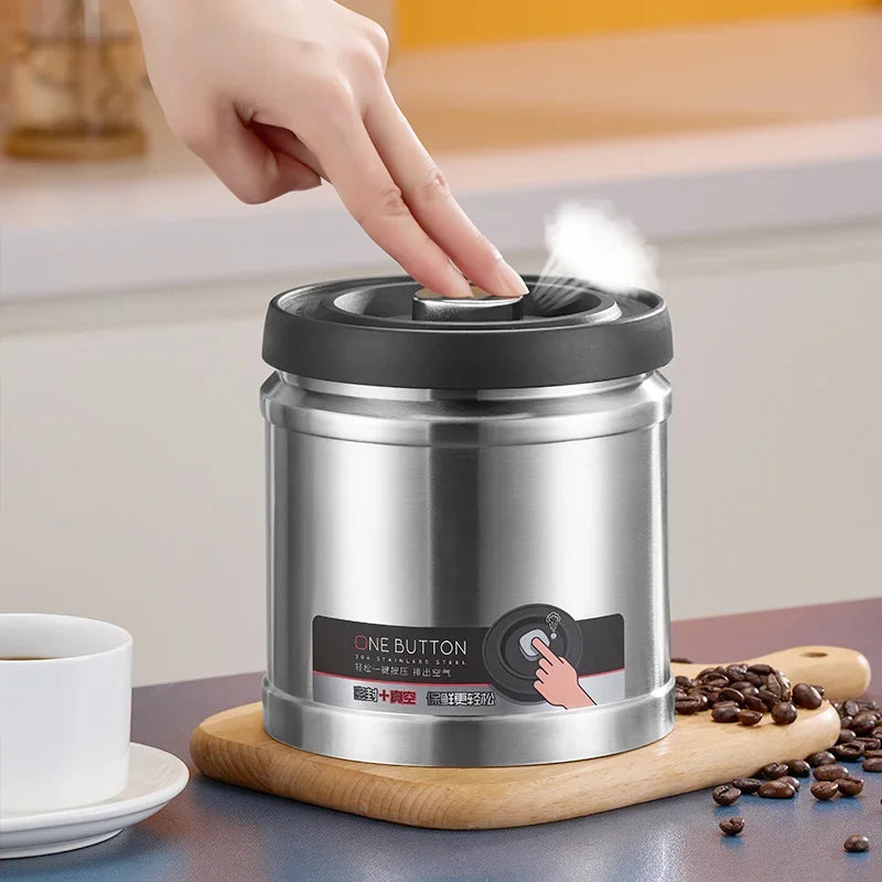 Vacuum Sealed Jug Coffee Beans Stainless Steel Airtight Container Kitchen Food Grains Candy Keep Fresh Storage Jar Oasis Select