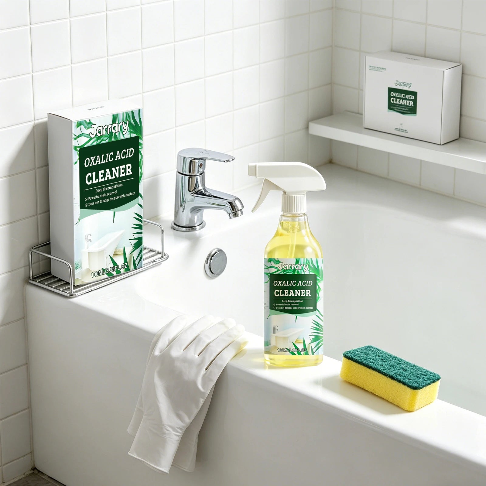Oxalic Acid Cleaner 100ml Bathroom & Kitchen Stain Remover with Sponge & Gloves for Toilet, Tile & Grout Deep Cleaning Spray Oasis Select