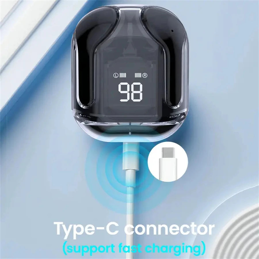 Original T2 Wireless Bluetooth Earphone Transparent HIFI Headphones LED Power Digital Display Stereo Sound Earphones for Phone Oasis Select