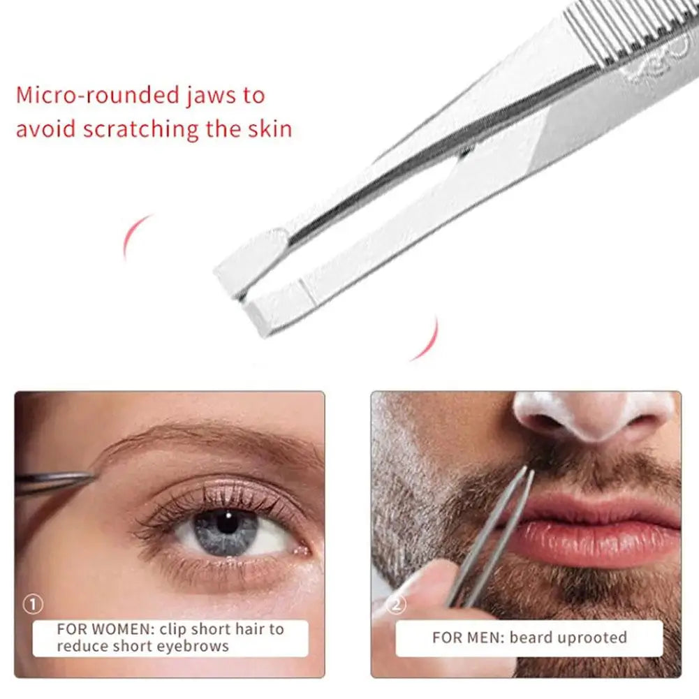 Stainless Steel Convenient Small Tool Eyebrow Pliers Eyebrow Tweezers Professional Eyebrow Hair Removal Tweezer Flat Tip Tools Oasis Select
