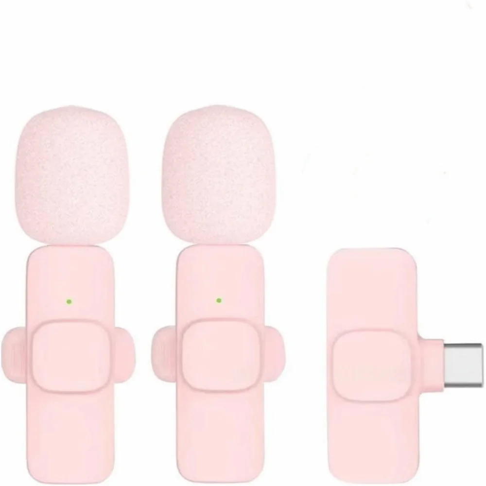 1/2Pcs Wireless Lapel Microphone Noise Reduction USB-C Connector Mini Microphone Pink Studio Quality Mobile Phone Microphone Oasis Select 2Pcs mic