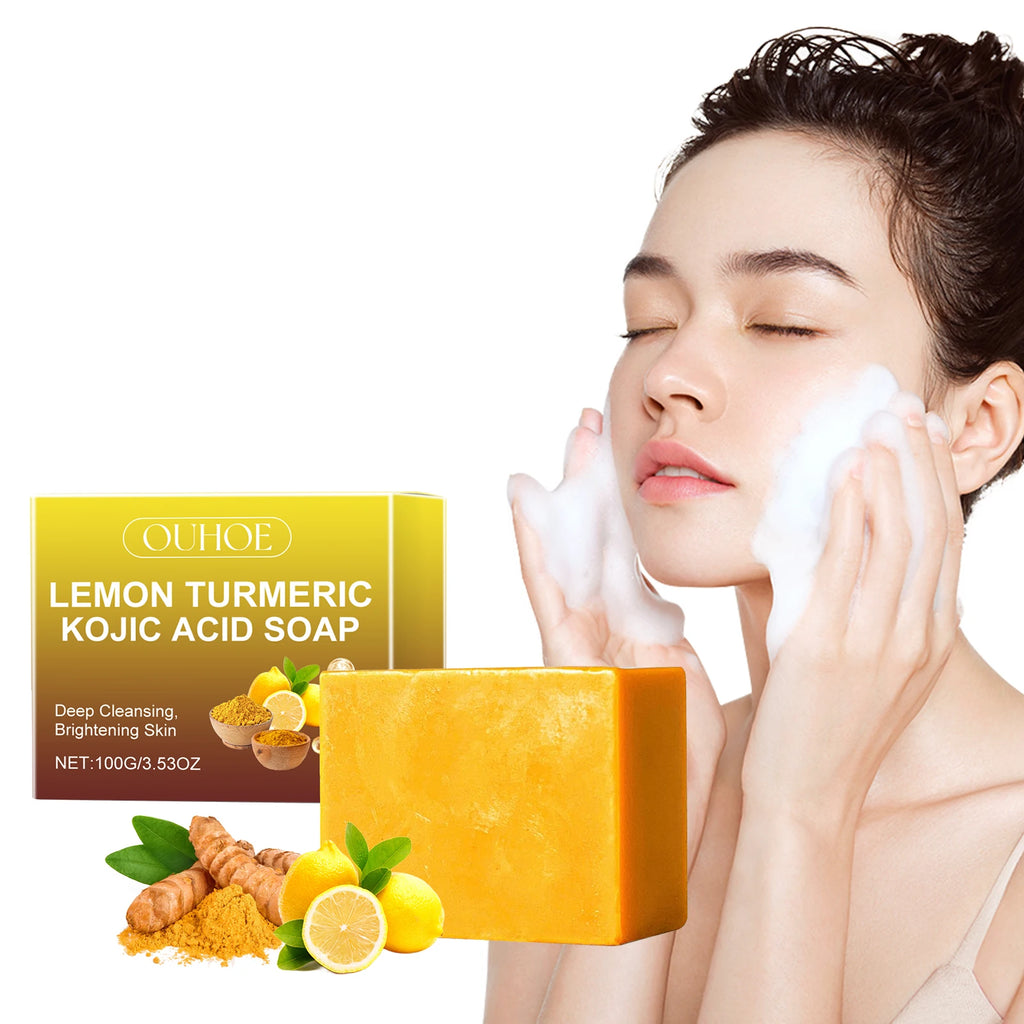 Lemon Turmeric Kojic Acid Soap Brightening Deeply Cleansing Glowing Body Rejuvenating Exfoliating Even Skin Tone Handmade Soap Oasis Select