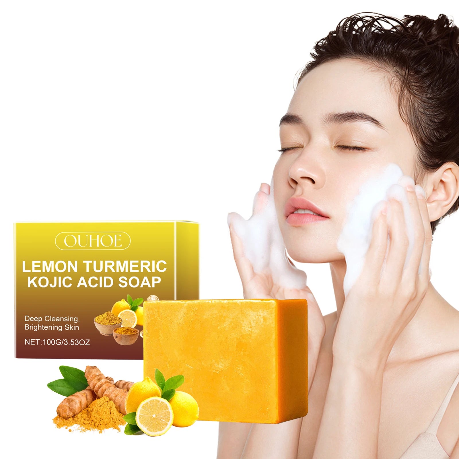 Lemon Turmeric Kojic Acid Soap Brightening Deeply Cleansing Glowing Body Rejuvenating Exfoliating Even Skin Tone Handmade Soap Oasis Select