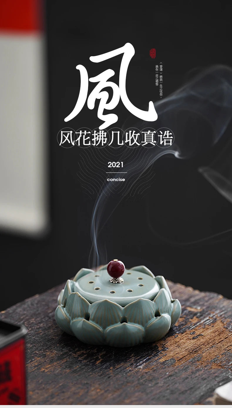 Tea Ceremony Plate Incense Burner Household Agarwood Lotus Ceramic Incense Box Sandalwood Incense Holder Oasis Select