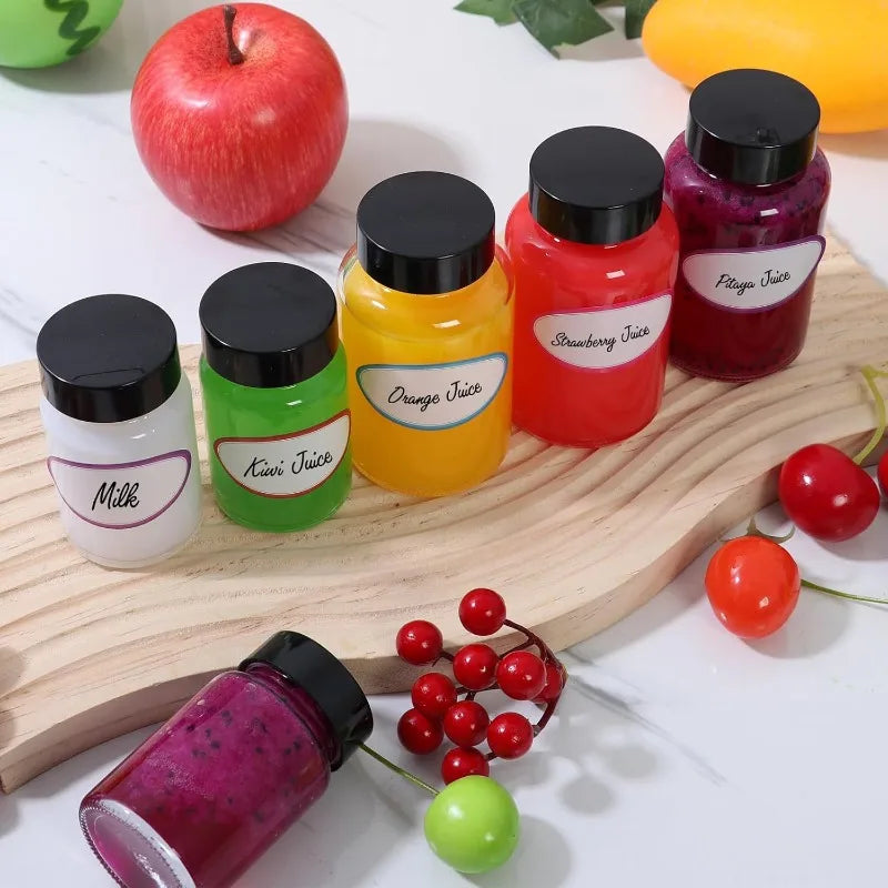 6Pcs Thickened Transparent Mini Glass Bottle with Black Sealed Lid, Reusable Empty Travel Container for Drink Sample Storage Oasis Select