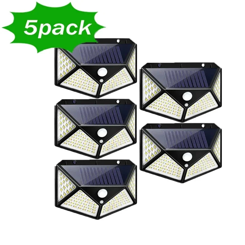 1~12PCS 100 LED Solar Wall Lamp 4 Sides Luminous With Motion Sensor Outdoor Garden Courtyard Waterproof Wall Light Oasis Select 100LED 5pcs 100LED