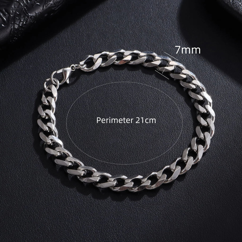 New Trendy Cuban Chain Men Bracelet Classic Stainless Steel 3/5/7/9mm Width Chain Bracelet For Men Women Jewelry Gift Oasis Select 7mm