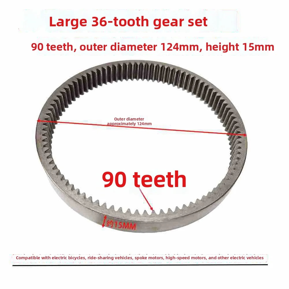M1.25 90 Tooth Outer Ring Gear 124mm For 750W 1000W E Bike Scooter Motor Steel Large Ring Gear Electric Bicycle Parts Silver Oasis Select