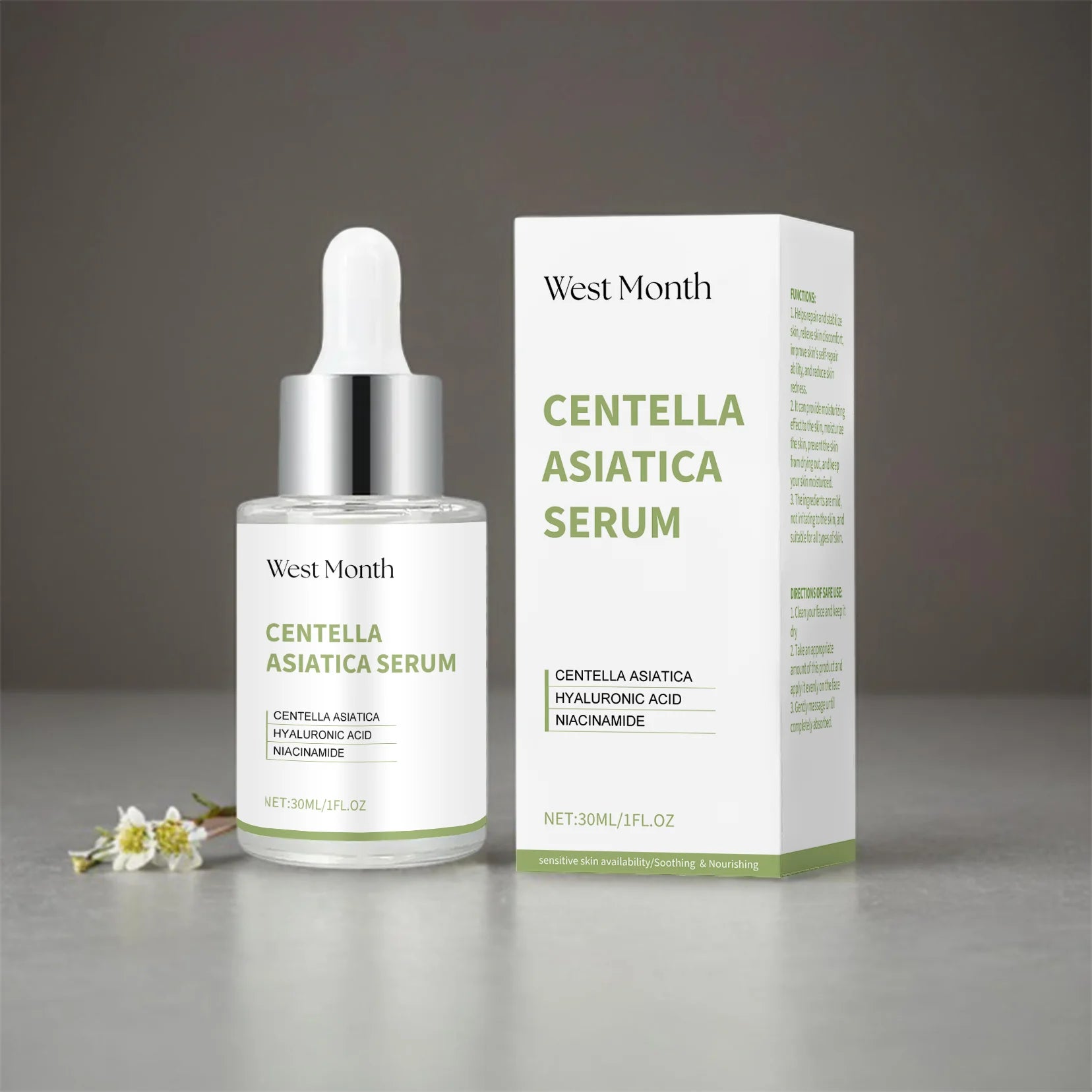 Centella Asiatica Facial Serum Moisturizing Nourish Repairing Dry Skin Smoothing Rejuvenation Soothing Brightening Beauty Health Oasis Select 30ml boxed