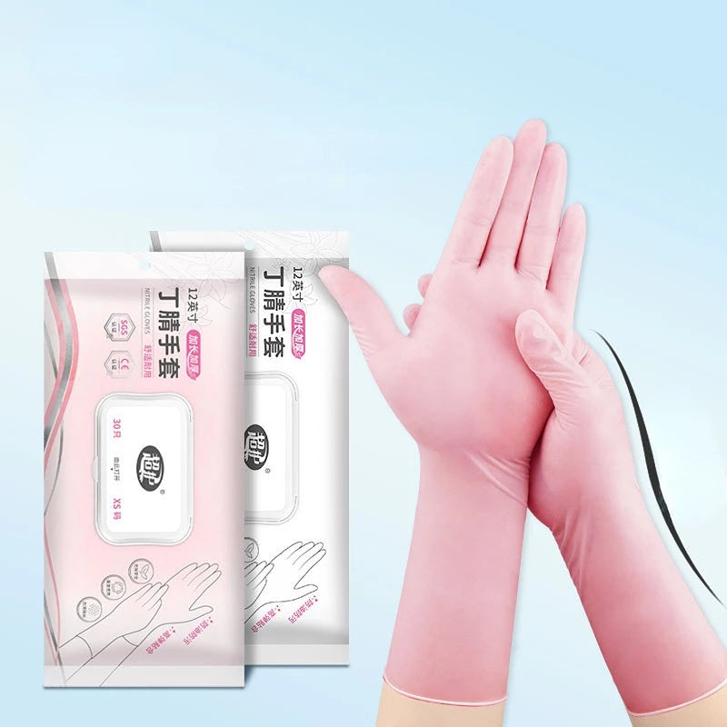 Durable pink 12-inch nitrile gloves thickened kitchen dishwashing and cleaning gloves Oasis Select
