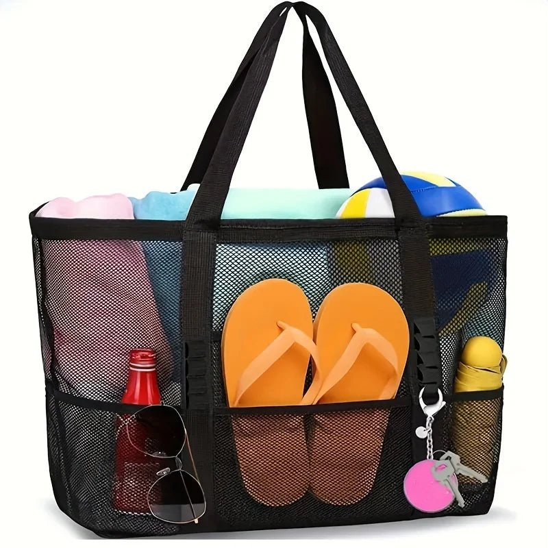 Mesh Beach Bag, Single Shoulder Handheld Mesh Shower Fitness Swimming Bath Bag Grid Beach Tote Bag, Large Capacity Storage Bag Oasis Select