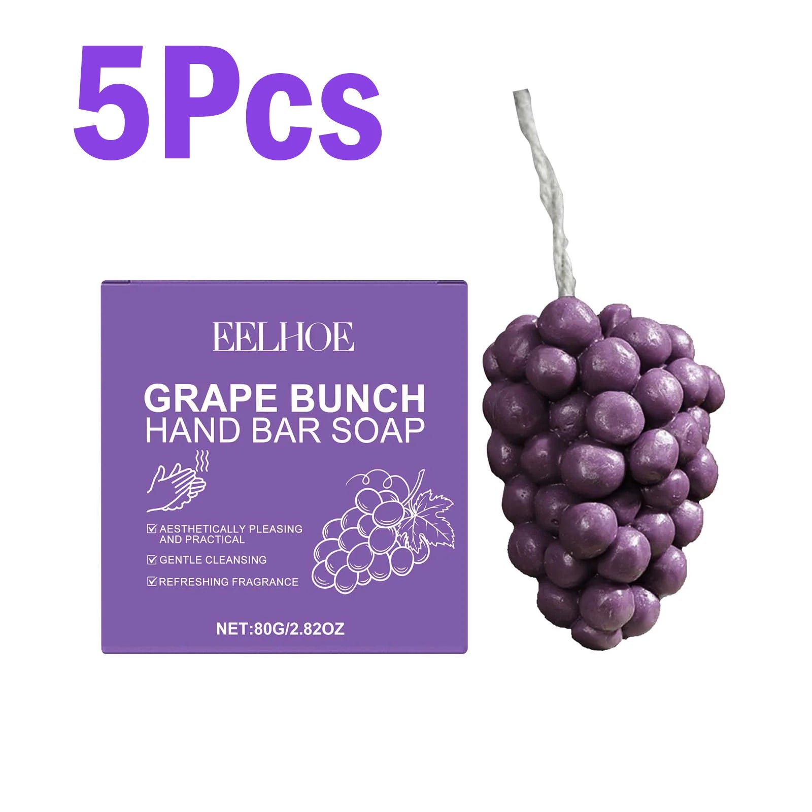 EELHOE Grape Bunch Handmade Soap Bar – Moisturizing & Decorative Handmade Bar Soap Oasis Select 5 x 80g Boxed