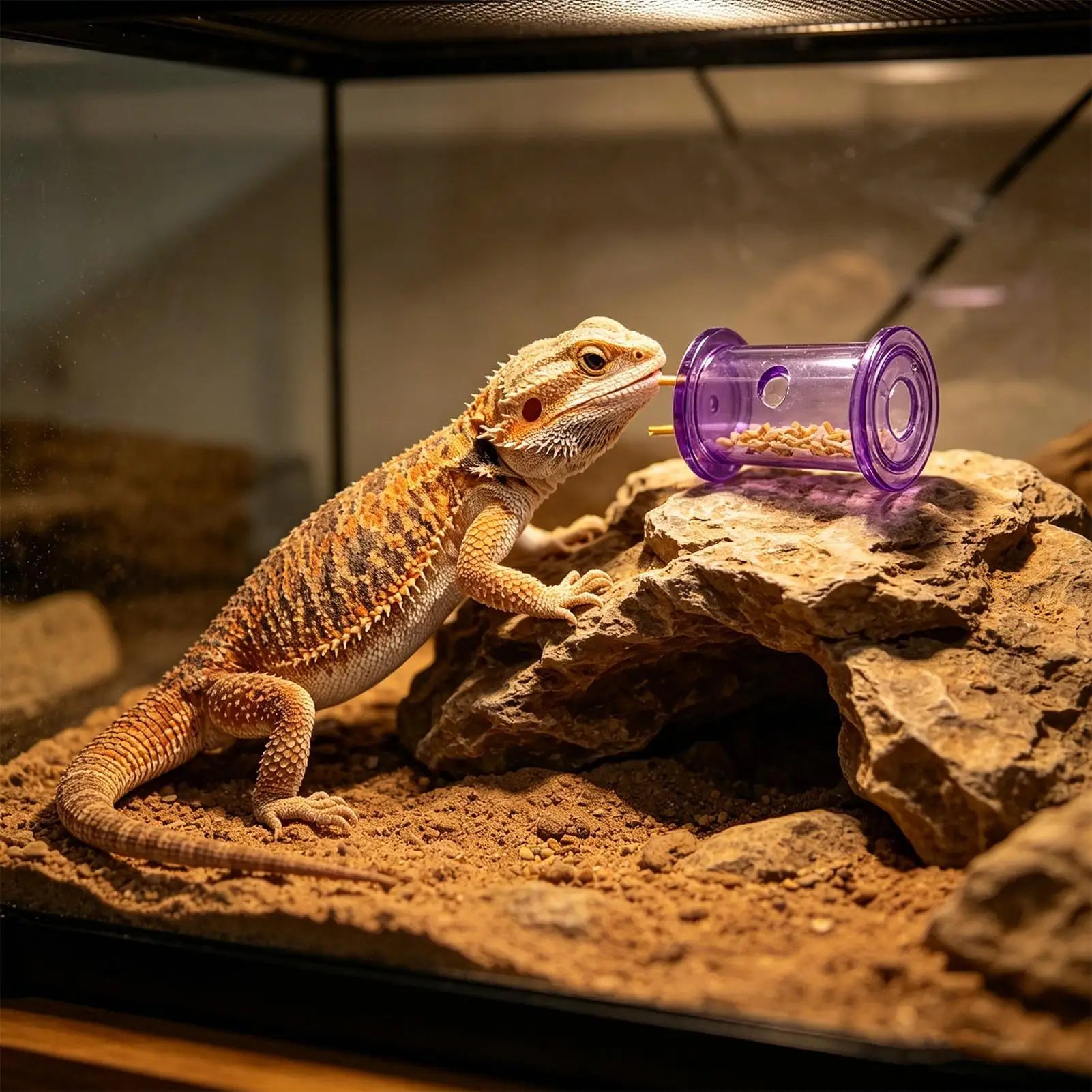 Reptile Feeding Food Bowl Slow Feeder Rolling Cylinder Clear Bearded Dragon Parakeet Foraging Toys for Bird Gecko Lizard Parrot Oasis Select
