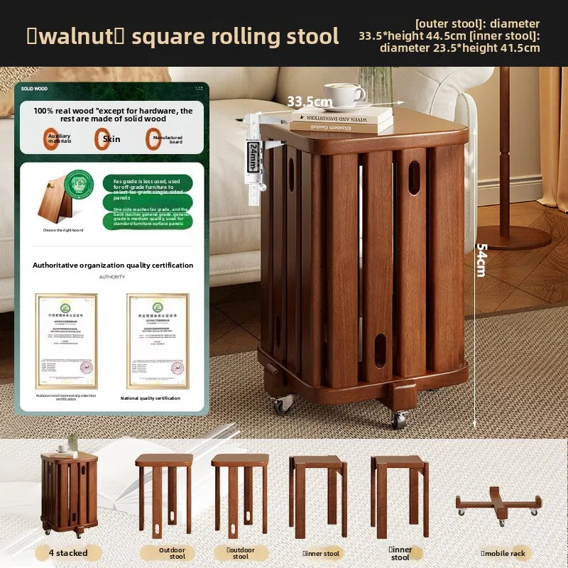 Household Stools Can Be Stacked Solid Wood Round Low Pulleys Wooden