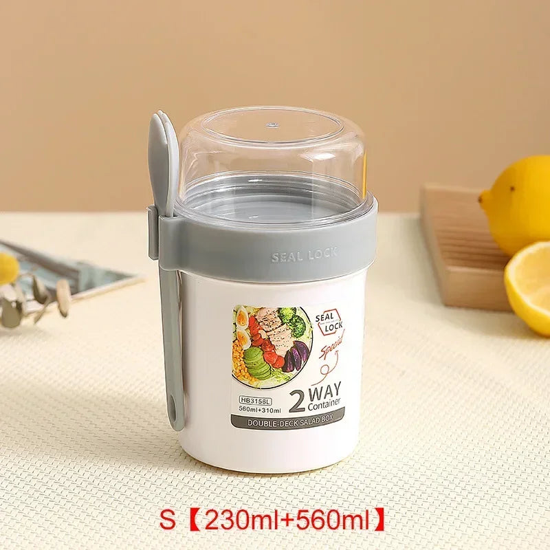 Portable Salad Cups Container Plastic with Lid and Fork Overnight cup Breakfast Oatmeal Cereal Nut Yogurt Cup School Lunch Box Oasis Select White-S