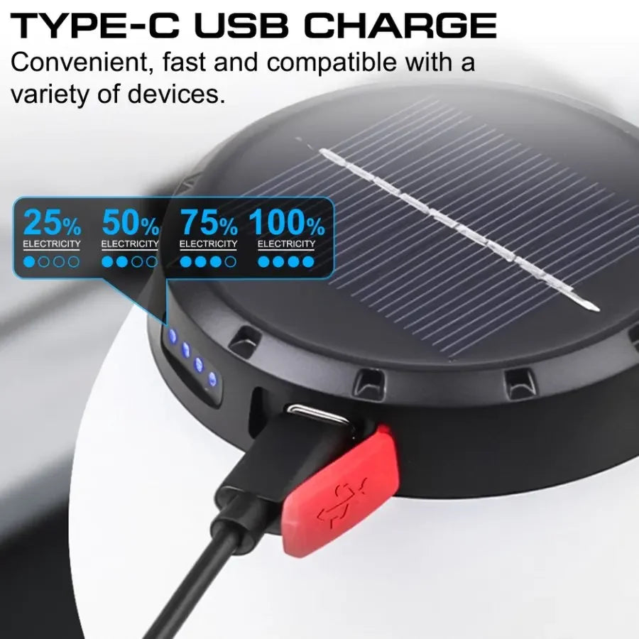 Portable LED Camping Light Warm Yellow Light Outdoor Hanging Lights 3 Modes USB Rechargeable Tent Lamp Solar Camping Lantern Oasis Select
