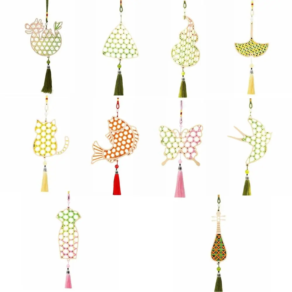 Handmade Bamboo Pendant Material Kit Cat Butterfly Zongzi Dragon Boat Festival DIY Kit Handicraft Tassel Hanging Ornaments Oasis Select