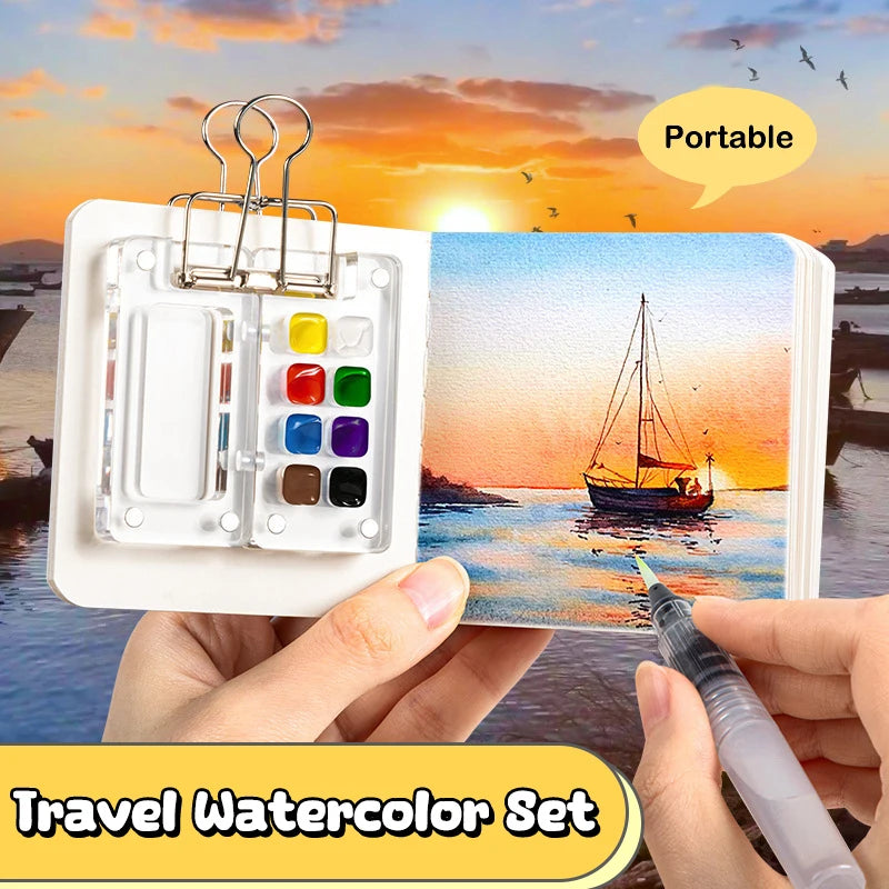 Travel Watercolor Paint Palette Set, Mini Pocket Artist Painting Kit, Portable Art Supplies for Painters, Artists & Students Oasis Select