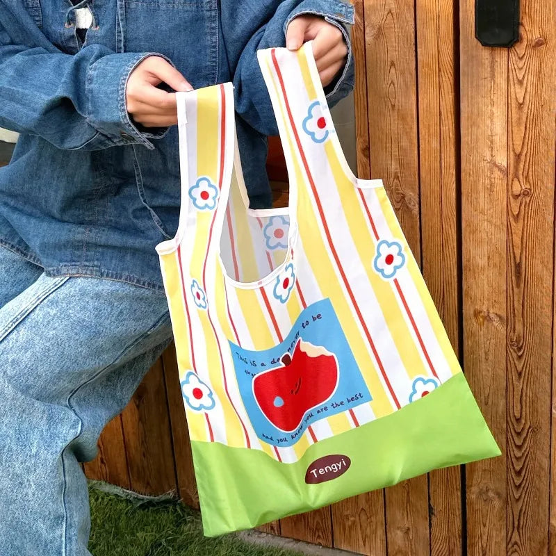 Cute Foldable Shopping Large Capacity Eco-friendly Tote Bag Portable Reusable Bag for Supermarket Daily Use Oasis Select