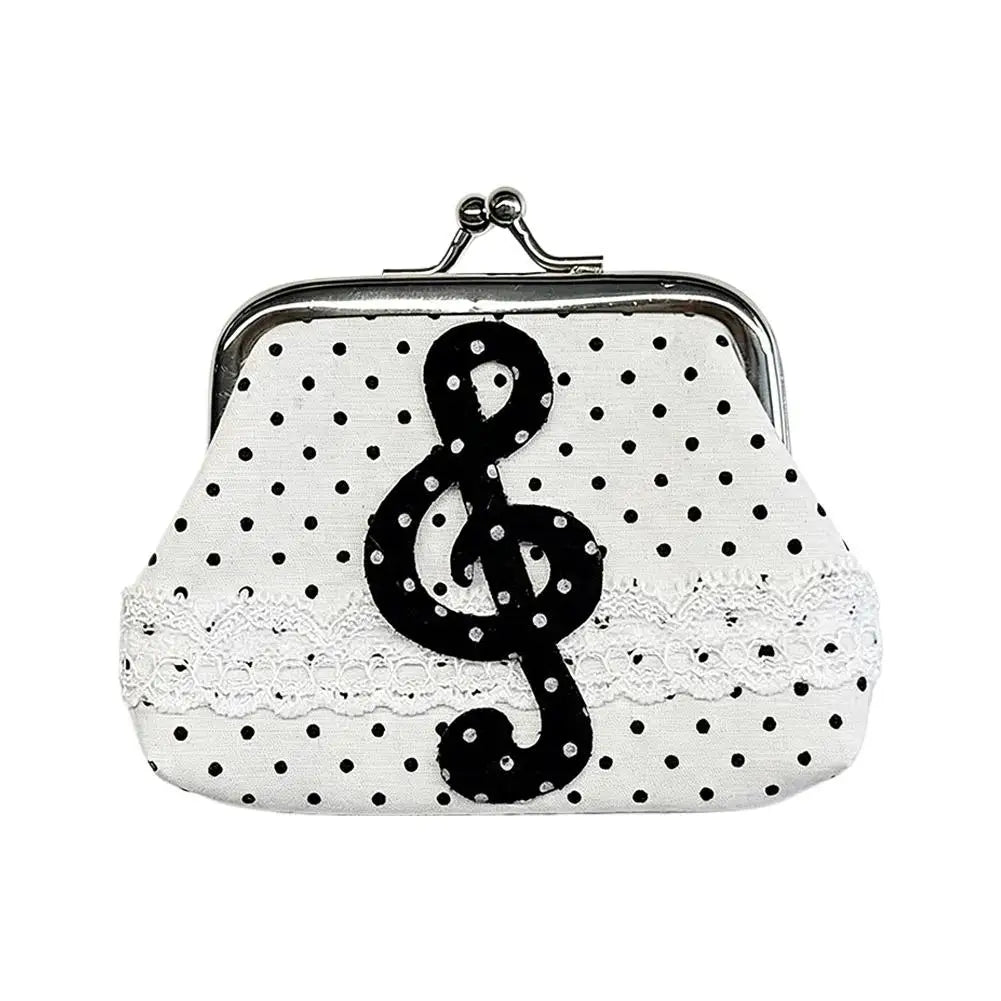 Retro Mini Pouch Polka Dot Coin Bag Women's Small Wallet Lace Decor Music Note Pendant Portable Storage Organizer Oasis Select White2
