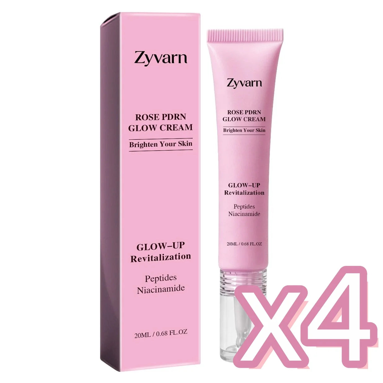 ZYVARN Rose PDRN Glow Boost Cream | Niacinamide & Peptides Facial Moisturizer Cream Oasis Select 20g Boxed x 4