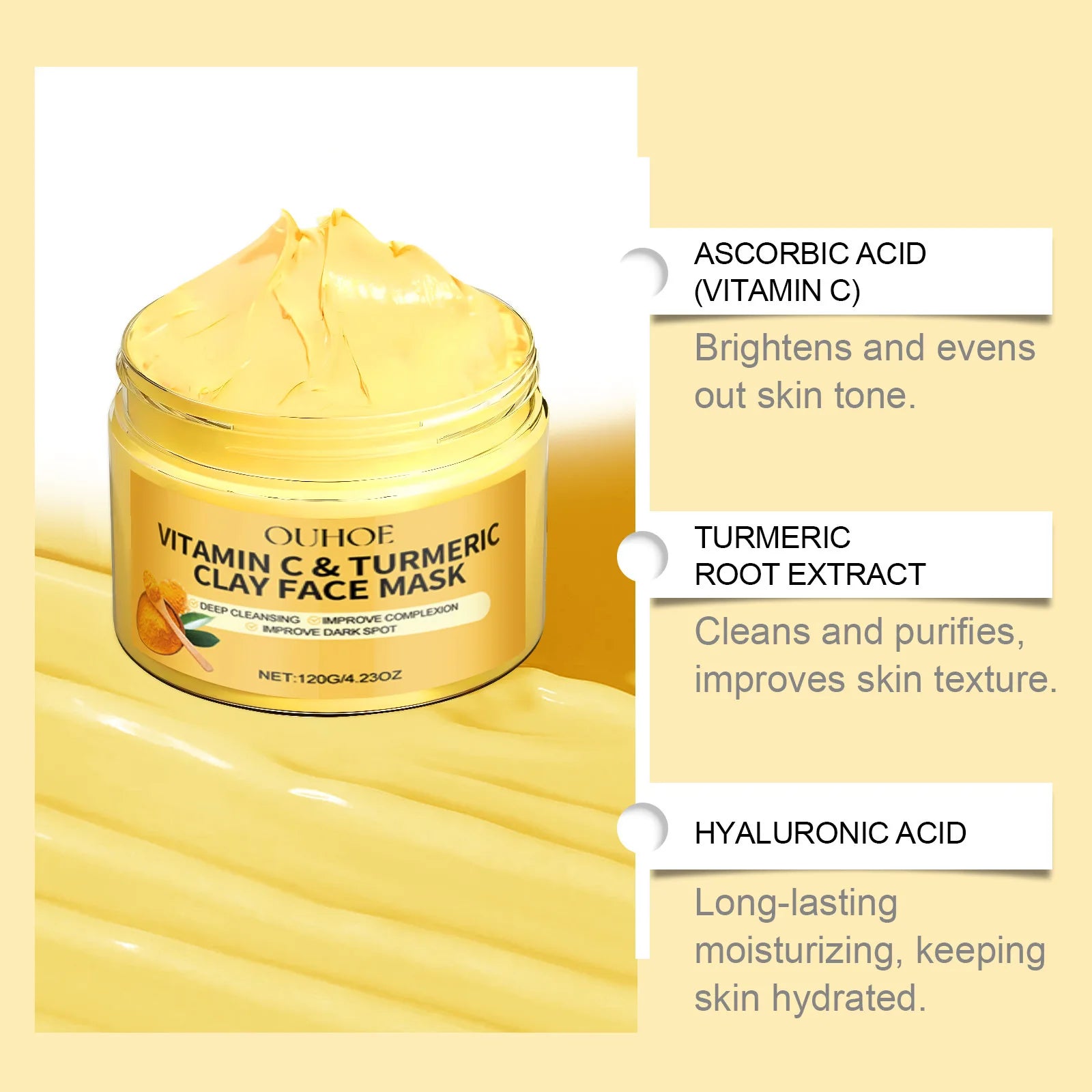 Turmeric Vitamin C Facial Mask Deep Cleansing Hydrating Exfoliating Pore Minimizing Nourishing Skin Care Mud Mask Oasis Select