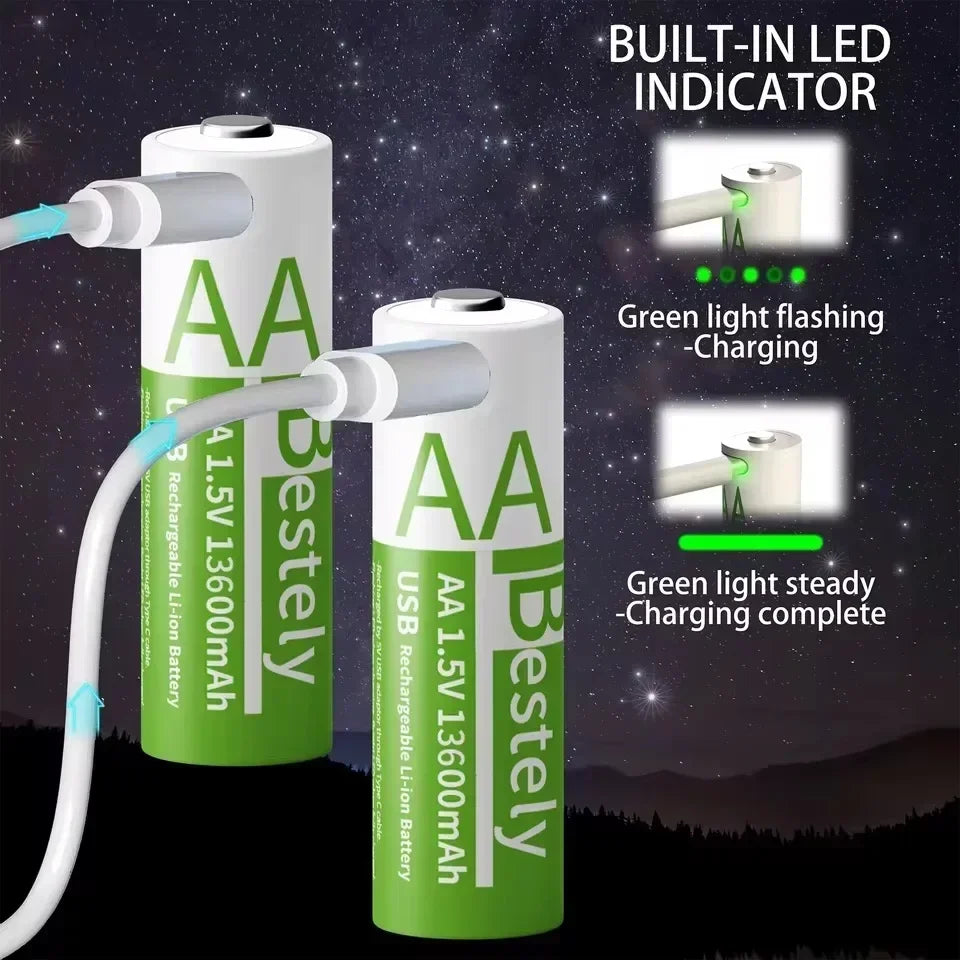 Rscrola 1.5V Li-ion Rechargeable AA Batteries 13600mAh High Capacity Long Lasting AAA Battery For Electric Toy/Light/Household Oasis Select