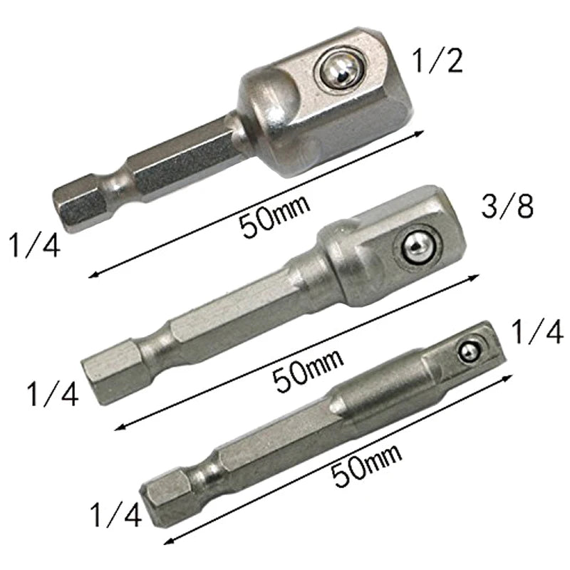 3Pcs Drill Socket Adapter Impact Drill Extension Drill Bits Bar Socket Adapter 1/4 3/8 1/2 Size Hex Shank Square Head Drill Bit Oasis Select 3pcs