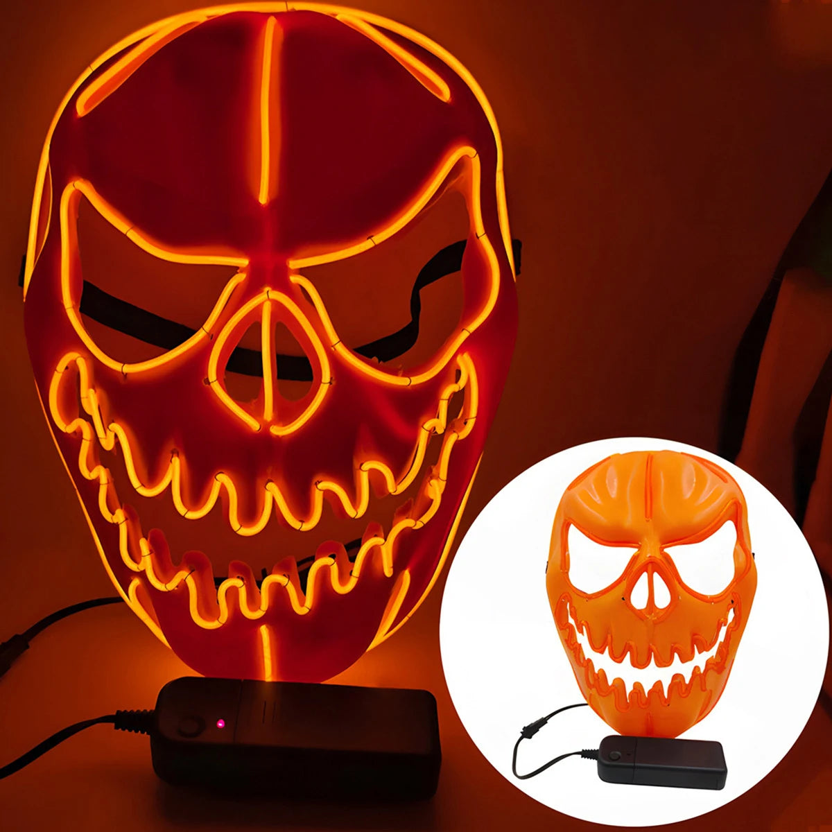 1PC Creative Halloween Party Costumes Accessories Devil LED Horror Masks Pumpkin Head Mask Scary Cosplay Props for Adult Oasis Select Orange