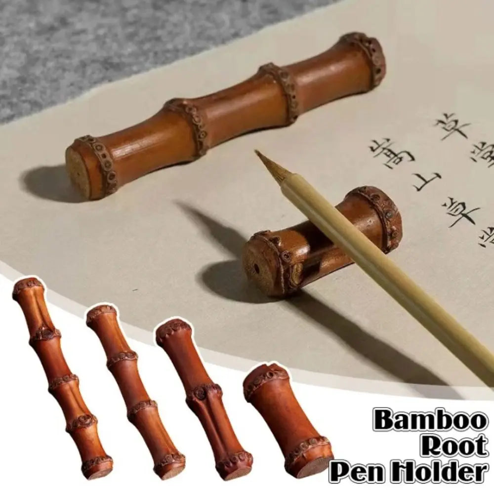 Natural Bamboo Root Brush Pen Holder Chinese Brush Pen Rest Stand Painting Calligraphy Pens Holder School Stationery Supplies Oasis Select