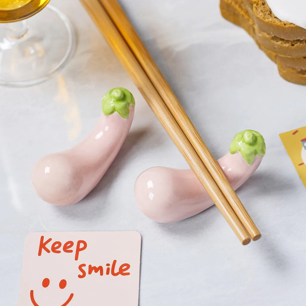 Eggplant Ceramic Chopstick & Pen Rest | Cute Desktop Decor