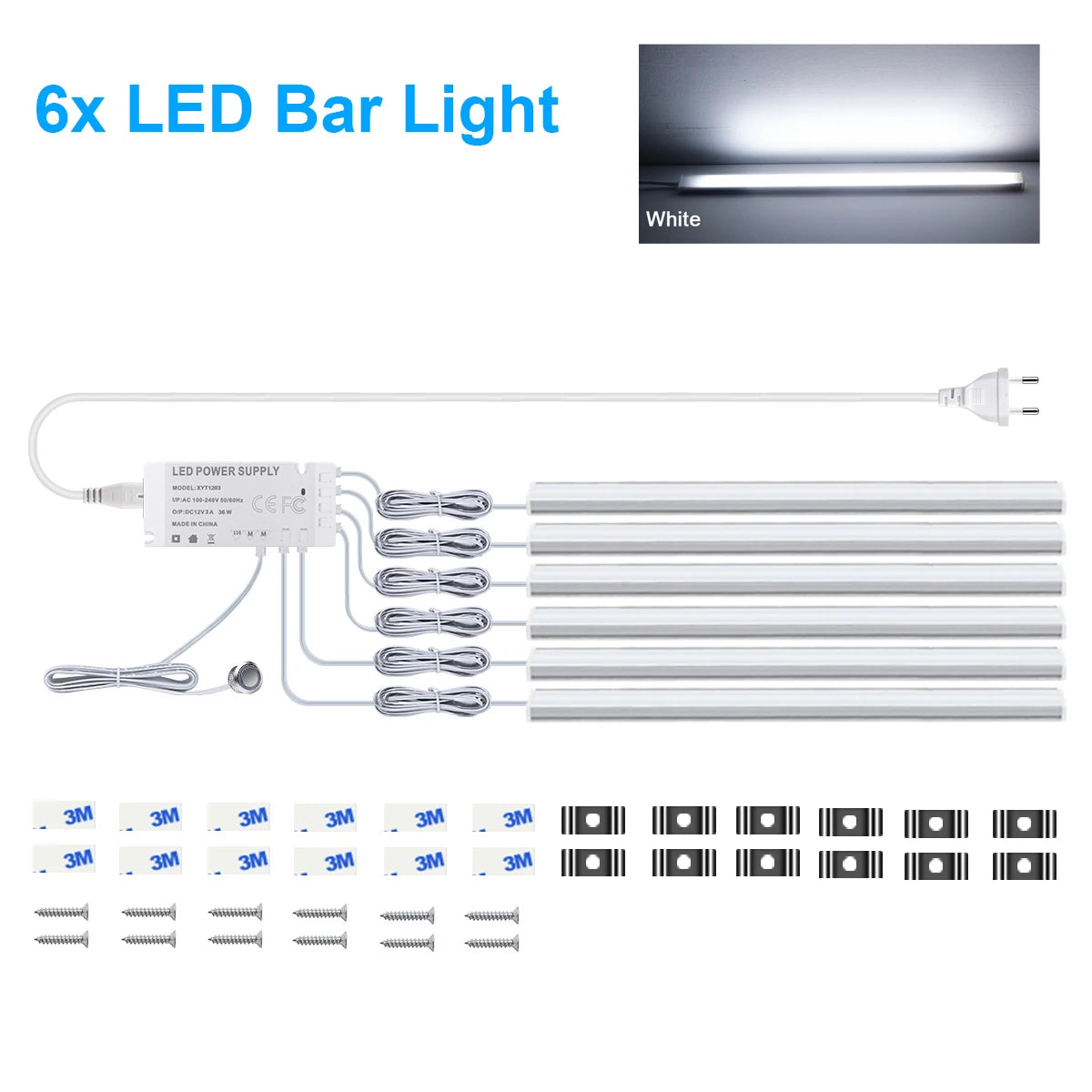 12V Touch Dimmable Swtich Control LED Light Bar White/Warm White 30CM/40CM/50CM Led Night Lamp for Kitchen Room Closet,1/2/4/6pc Oasis Select 30CM 6pcs White