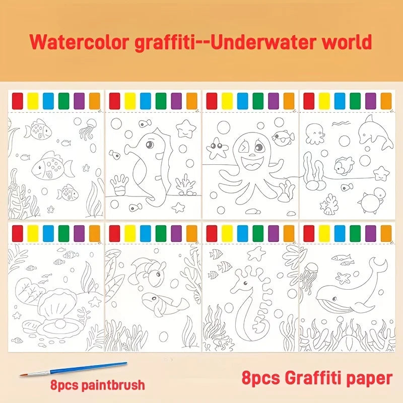 A Set of Art Tools, Including 8 Pieces of Art Paper, 8 Brushes,and 6 Colors of Paint,Suitable for Students and DIY Handmade Sets Oasis Select ocean