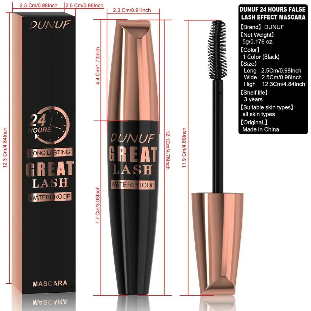 DUNUF 24H Waterproof Mascara – Volume, Length & Curl Vegan