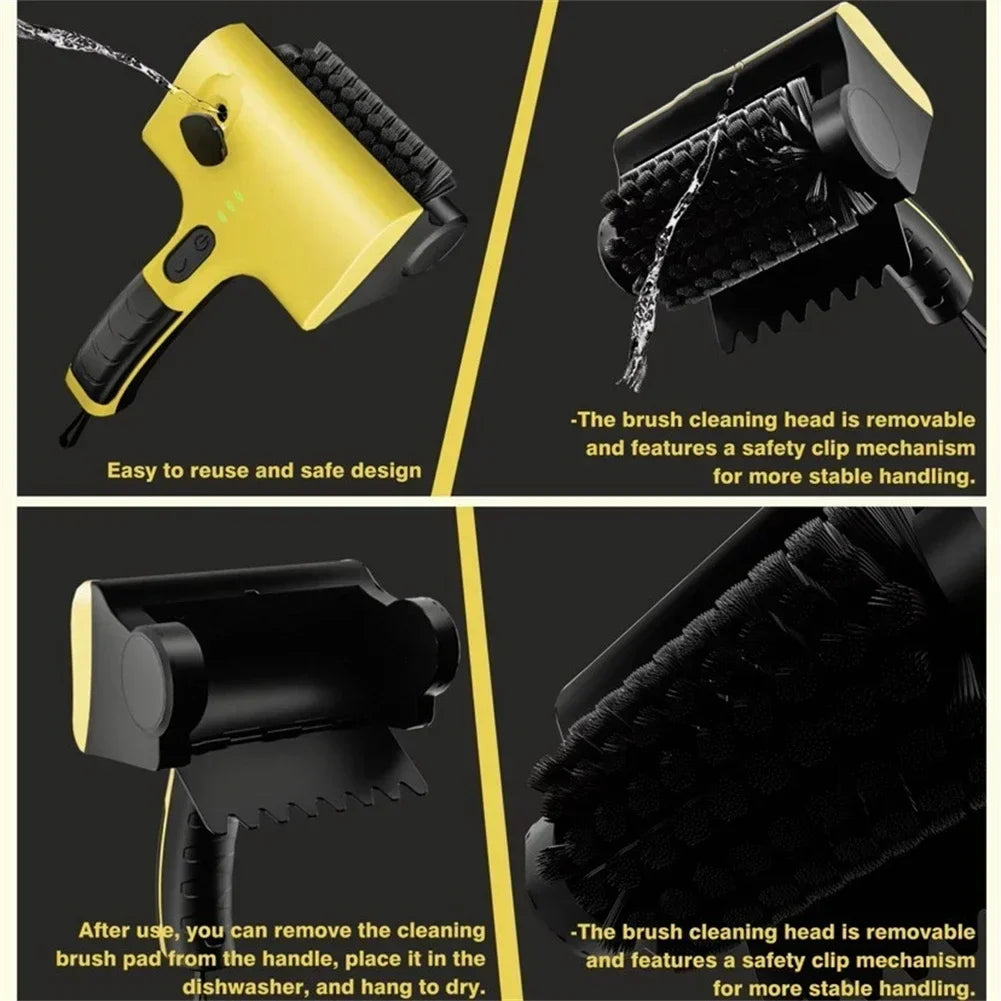 Rechargeable Electric Cleaning Brush for Grill and Kitchen Tiles with Motor Driven Scrubbing Head and Waterproof Construction