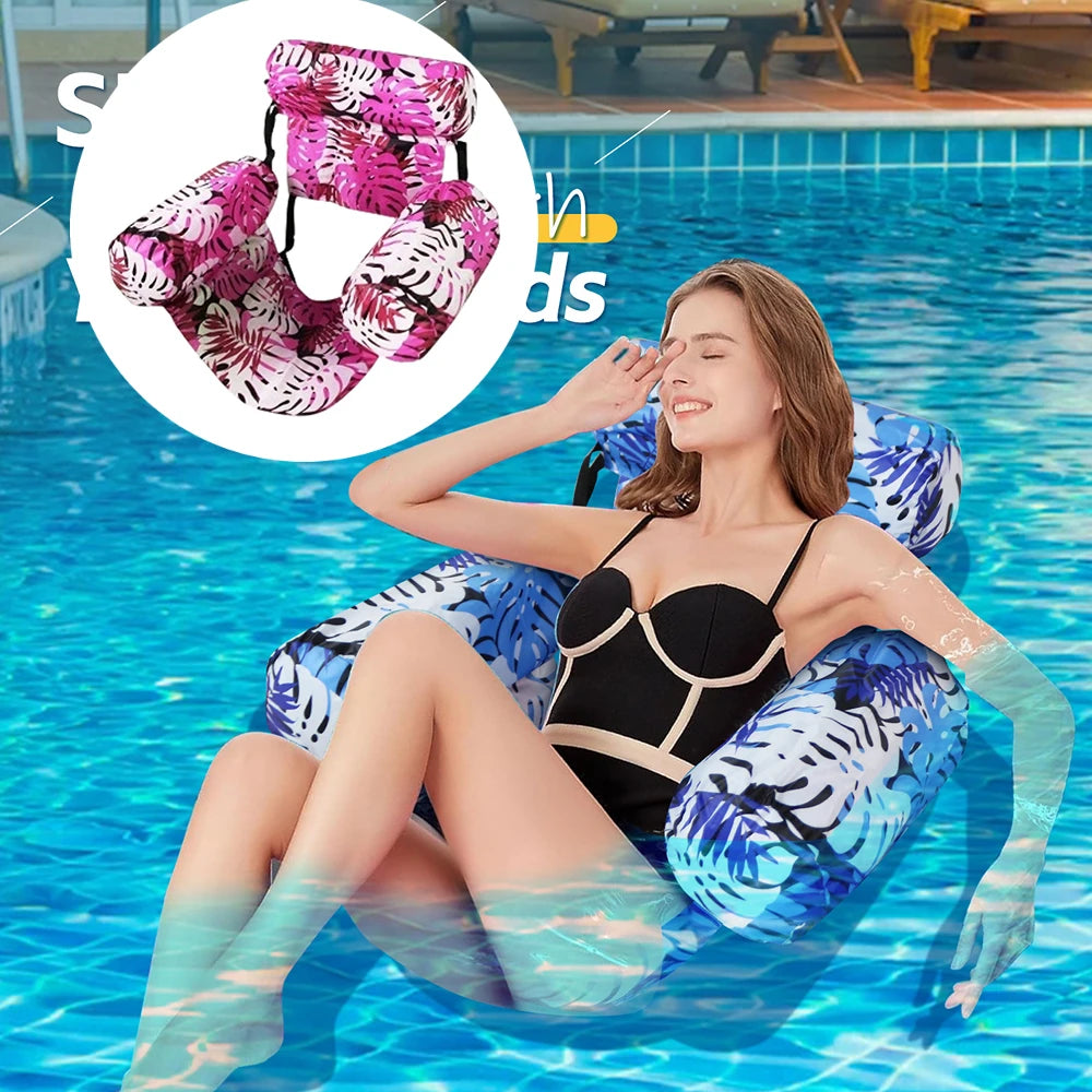 Portable Foldable Inflatable Water Hammock, Comfortable Pool Lounge Chair, Heavy-Duty Floating Recliner Bed for Adults Swimming Oasis Select