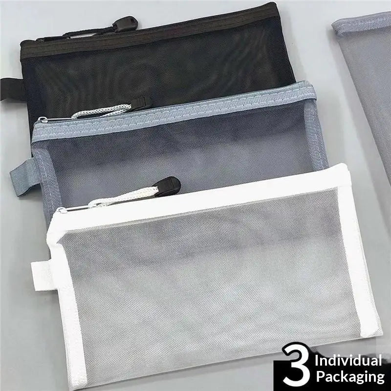 Mesh Pencil Case 3 Pack Large Capacity Fits Pens Rulers Erasers Nylon Zip Storage Bag for School Student Supplies Oasis Select