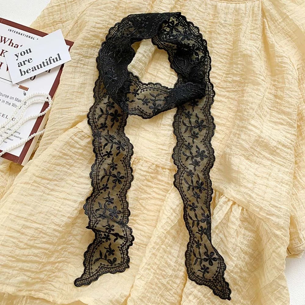 Summer Soft Lace Scarf Elegant Hollow Headband Korean Embroidery Hair Ribbon for Women Oasis Select 1 Black