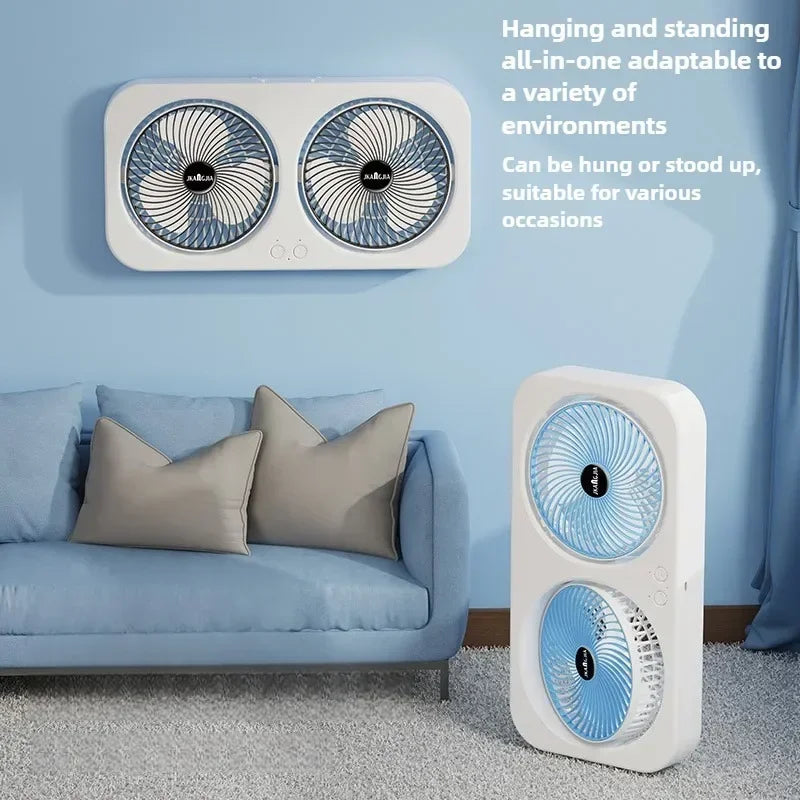 Dual Head Wall Mountable Desk Fan USB Rechargeable 3 Speed Quiet Portable with Large Battery for Living Room Office Dorm Oasis Select