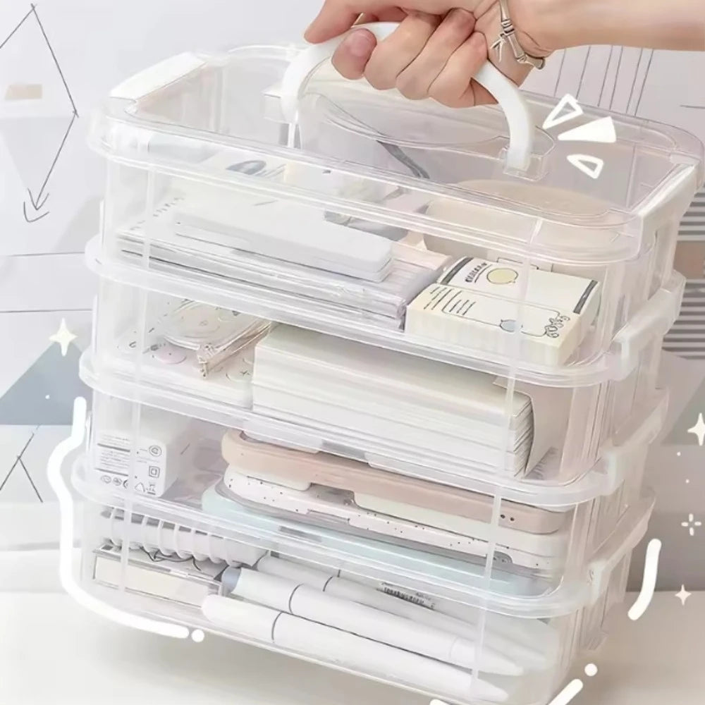 4-layer Transparent Plastic Storage Box Cover Partitioned Drawer Storage Box Building Block Storage Box Portable Storage Box Oasis Select