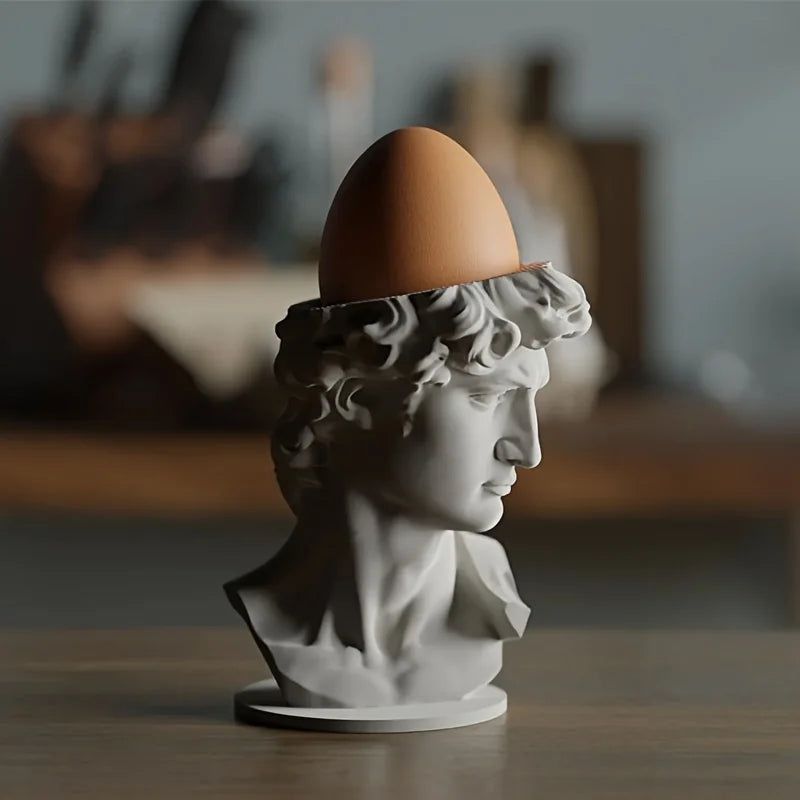 Mini David Sculpture PLA Plastic Figurine Dual-purpose Egg Cup Creative Desktop Ornament Art Statue for Home Decor Holiday Gift Oasis Select Gray
