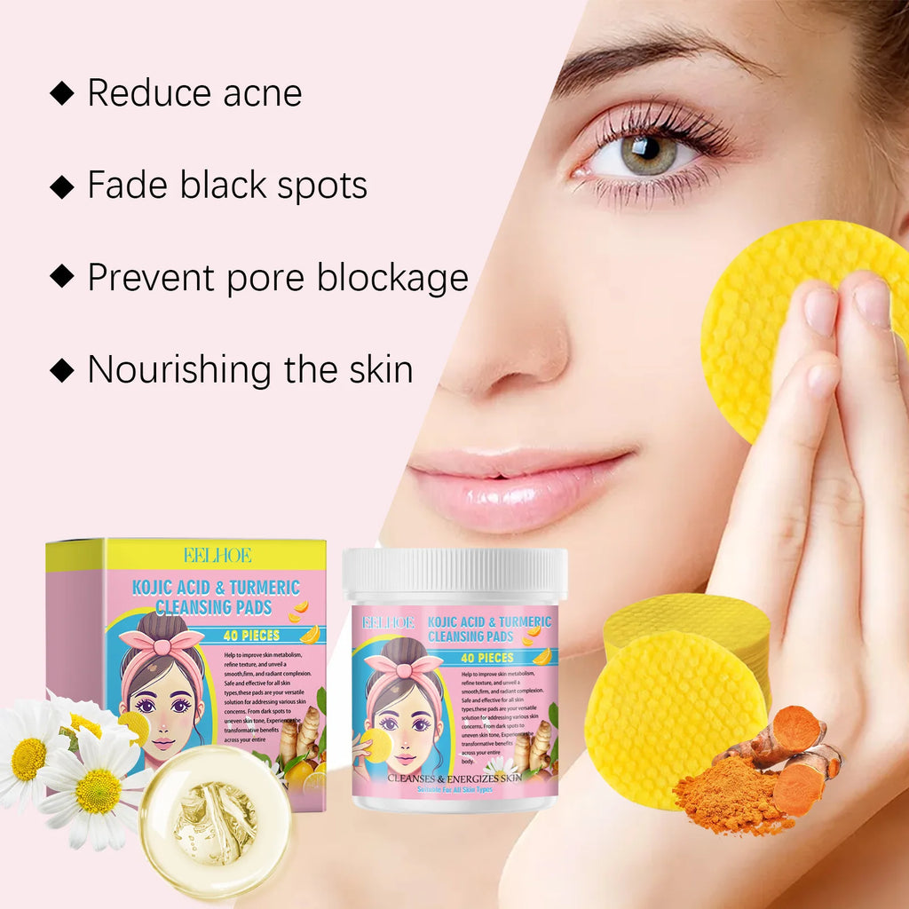 EELHOE Turmeric Kojic Acid Facial Cleansing Pads Cleaning Remover Pores Dirt Moisturizer Face Exfoliating Daily Clean Skin Care Oasis Select