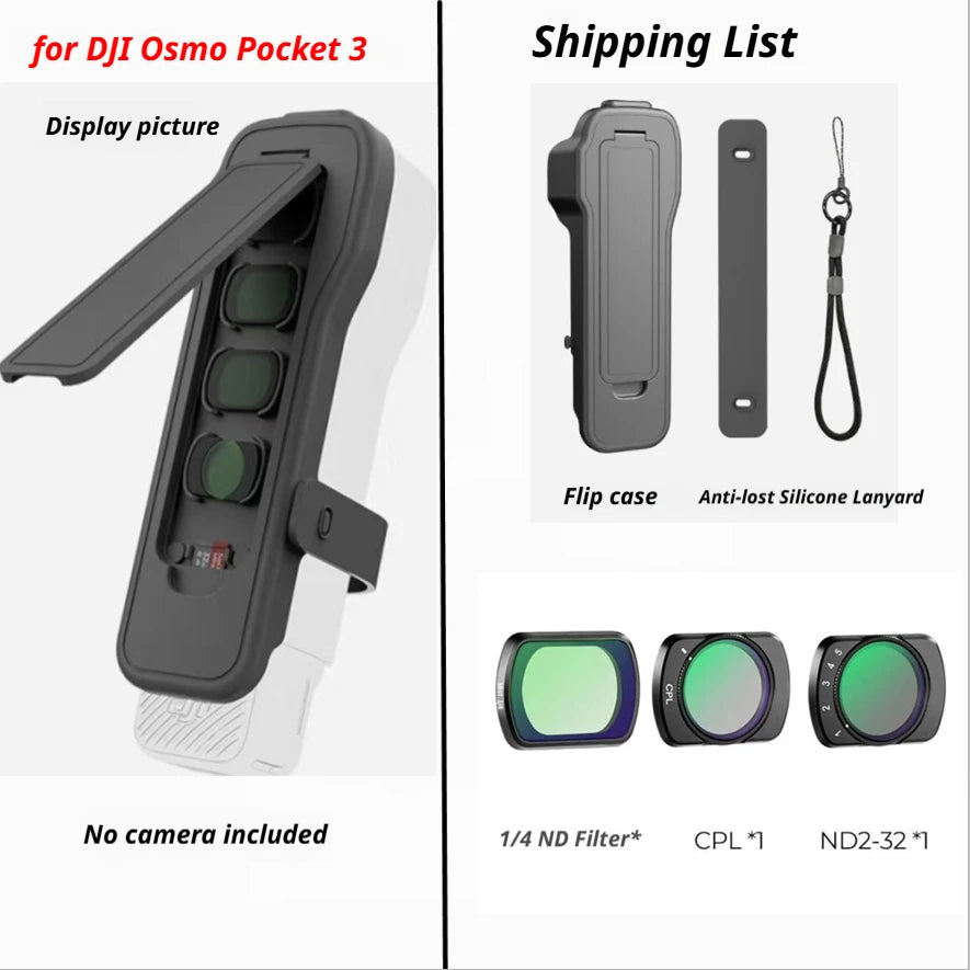 DJI Osmo Pocket 3 Flip Case with 4 Filter Slots & Lanyard