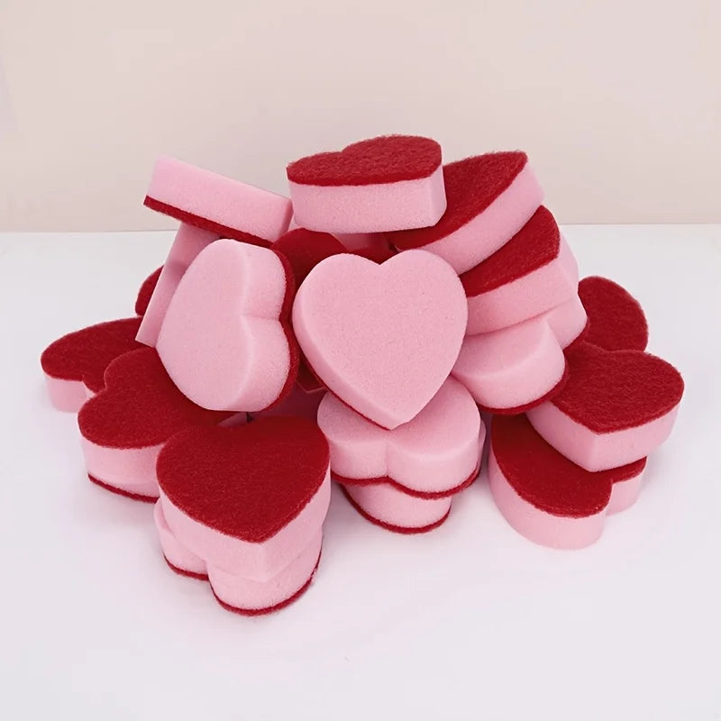3/6/12pcs Heart-Shaped Cleaning Sponges, Cute Durable Scrub Pads for Dish Washing, Kitchen Sink Countertop & Household Cleaning Oasis Select