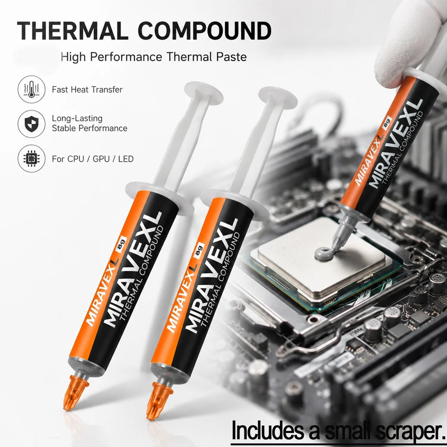 MIRAVEXL 8g Non-Conductive Thermal Paste Safe Cooling Heatsink Compound For CPU GPU PC Console Repair & Heat Dissipation + Tools Oasis Select