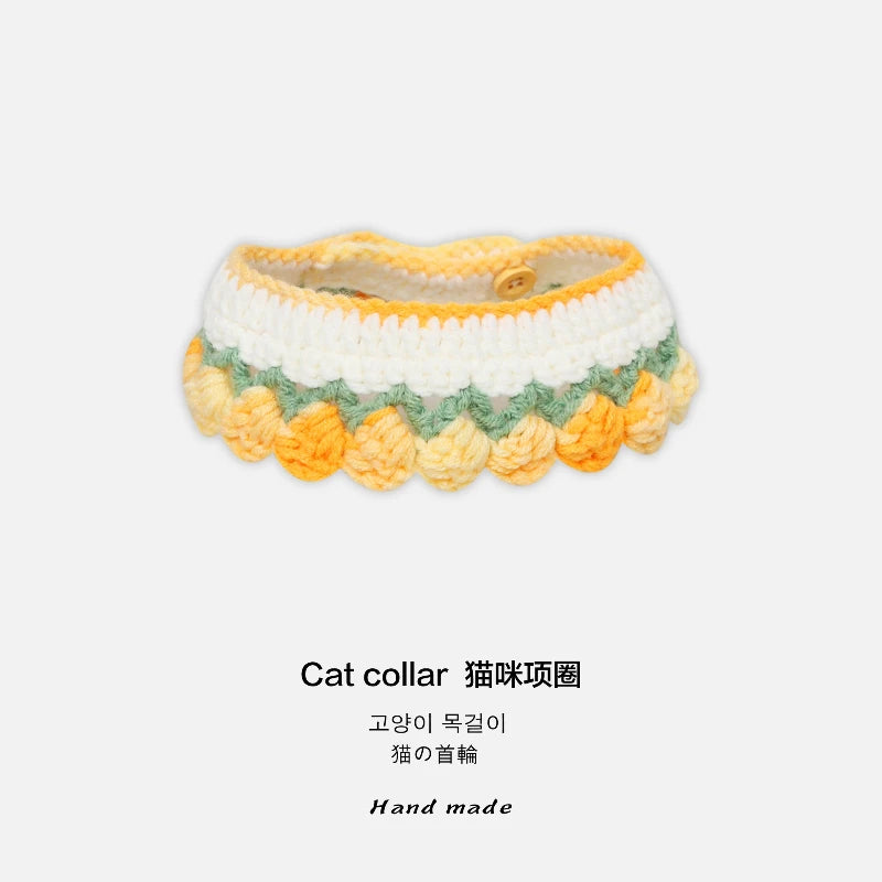 Pet Cat, Dog, Rabbit, Pure Handmade Knitted Gradient Scarf, Collar, Saliva Scarf, Floral Decoration Supplies Cat Accessories Oasis Select Gradient yellow L