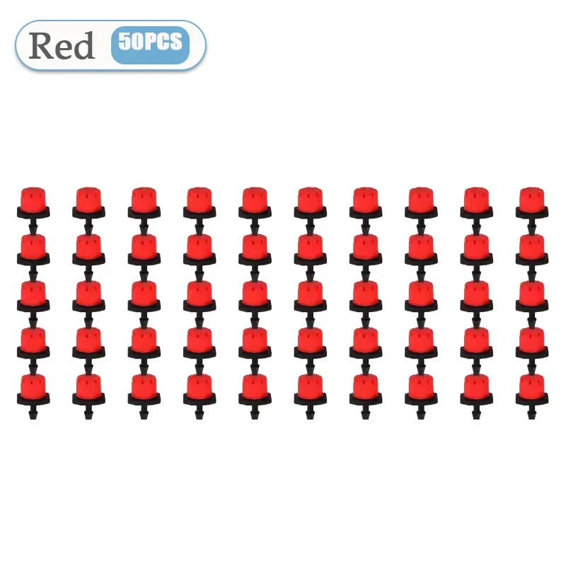 50-800PCS Adjustable 8 Hole Red Cap Drip 360 Degree Watering Adjustable for Garden Watering Pipe System Anti Clogging Dripper Oasis Select Red-50PCS