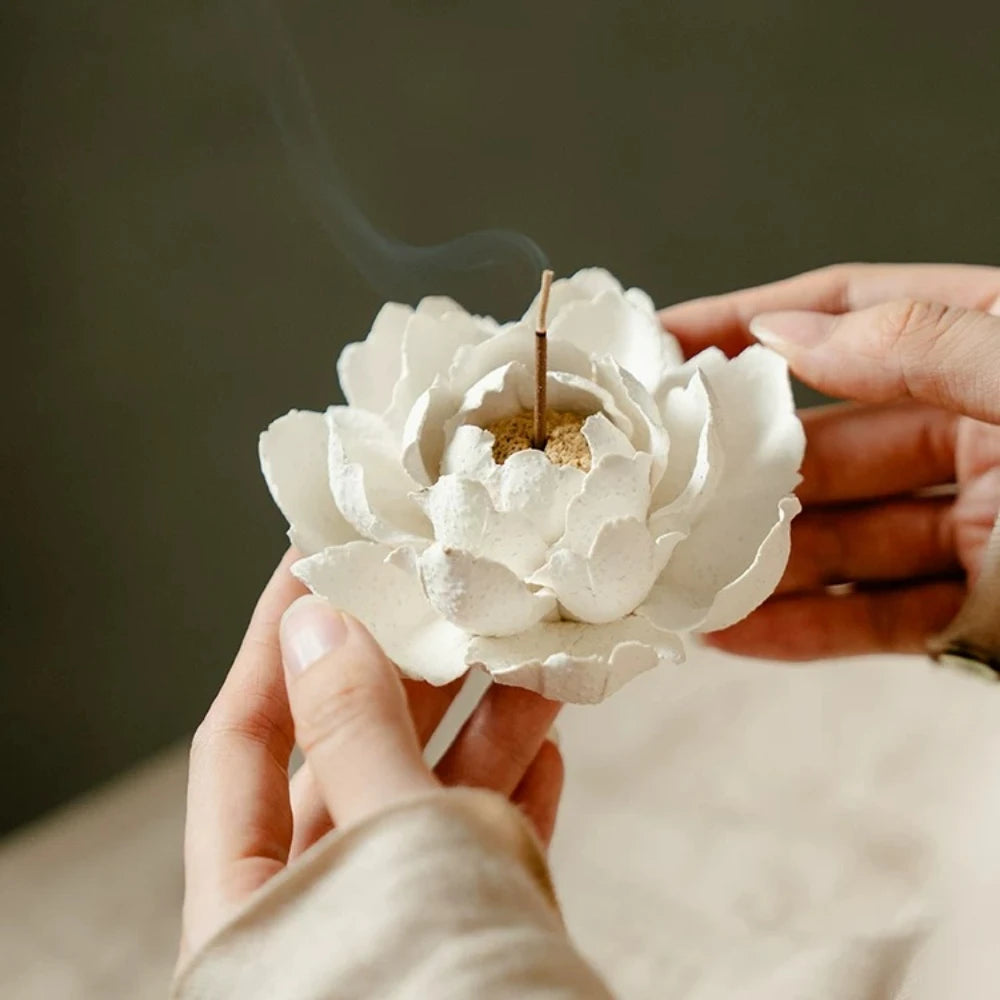 Ceramic Handmade Camellia Incense Holder Hand Pinched Indoor Decor Incense Base for Stick Incense Home Aromatherapy Ornament Oasis Select