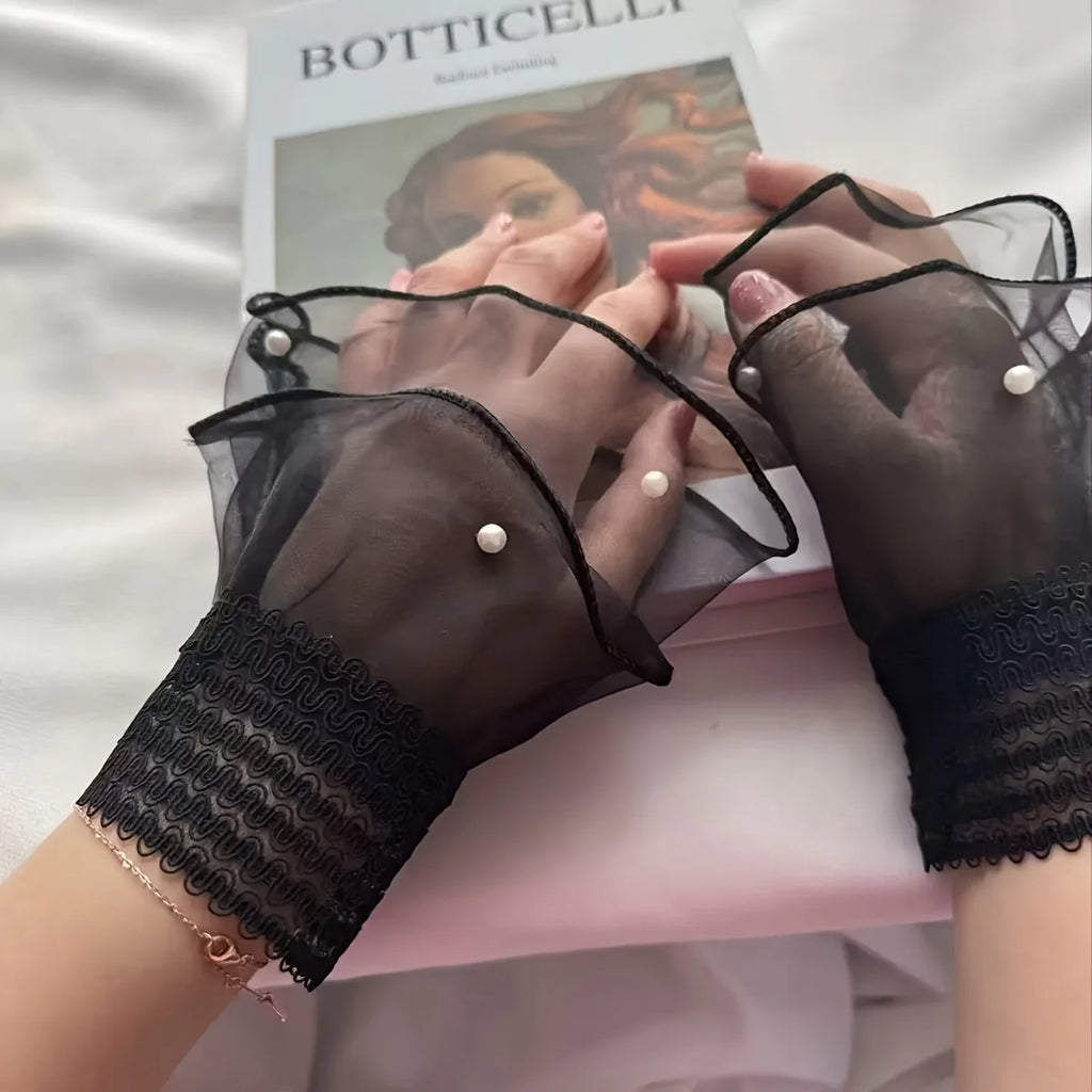 1Pair Nail Art Tulle Photo Glove Fake Pleated Cuff Manicure Photography Props Nail Tips Display Sleeve Fashion Accessories Oasis Select