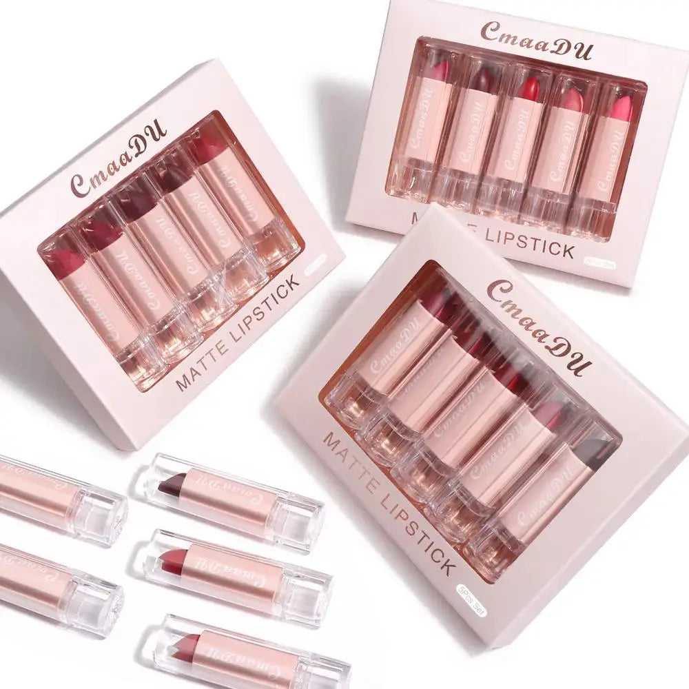CmaaDu 5-Piece Velvet Matte Lipstick Set – Waterproof & Long-Lasting